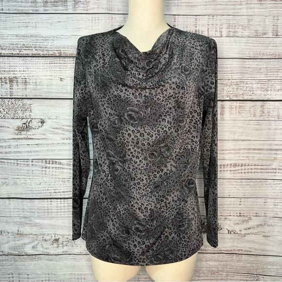 Y2K Cowl Neck Animal Print Rose Whimsigoth Top Nexxen 2 XL - Picture 1 of 6